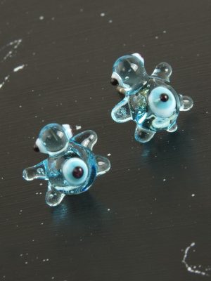 Kaplumbağa Cam Küpe-Açık Mavi