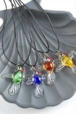 Kuş Cam Kolye-Renkli
