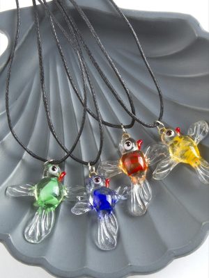 Kuş Cam Kolye-Renkli