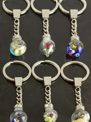 Sulu Karışık Fanus Anahtarlık-Gümüş Rengi