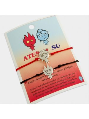 Ateş ve Su 2li İp Bileklik-Kırmızı