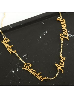 Kişiye Özel Dört İsim Yazılı Kolye-Sarı