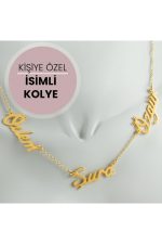 Kişiye Özel Üç İsim Yazılı Kolye-Sarı - Görsel 4