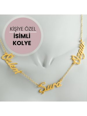 Kişiye Özel Üç İsim Yazılı Kolye-Sarı