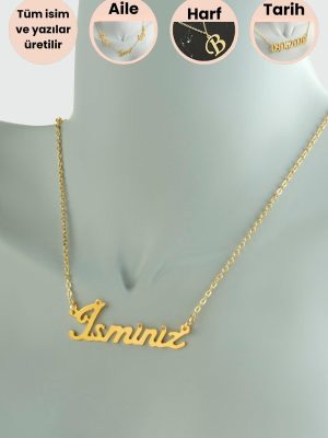 Kişiye Özel İsim Yazılı Kolye-Sarı