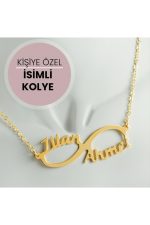 Kişiye Özel Sonsuzluk Çift İsim Yazılı Kolye-Sarı - Görsel 4