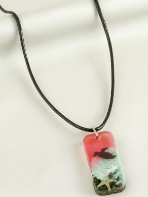 Deniz Yıldızı Dikdörtgen Epoksi Kolye-Pembe