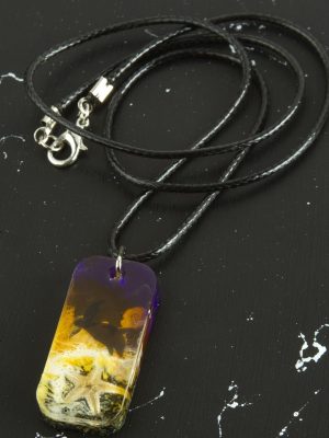 Deniz Yıldızı Dikdörtgen Epoksi Kolye-Sarı