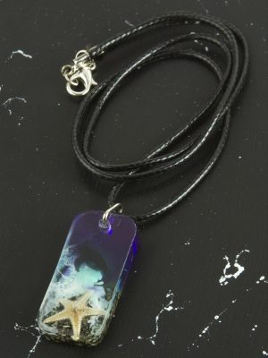 Deniz Yıldızı Dikdörtgen Epoksi Kolye-Mor