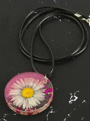 Papatya Epoksi Kolye-Pembe