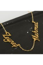 Kişiye Özel Çift İsim Yazılı Kolye-Sarı - Görsel 2