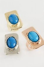 Dikdörtgen Turkuaz Taşlı Yüzük-Gümüş Rengi - Görsel 2