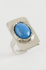 Dikdörtgen Turkuaz Taşlı Yüzük-Gümüş Rengi