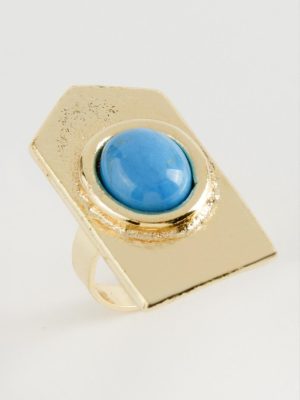 Üçgen Turkuaz Taşlı Yüzük-Sarı