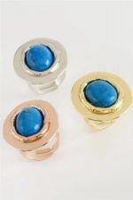 Oval Turkuaz Taşlı Yüzük-Sarı - Görsel 2