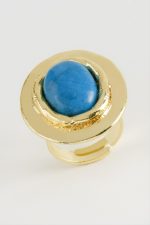 Oval Turkuaz Taşlı Yüzük-Sarı