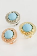 Oval Turkuaz Taşlı Yüzük-Roz - Görsel 2