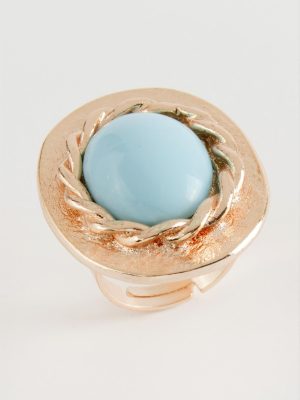 Oval Turkuaz Taşlı Yüzük-Roz