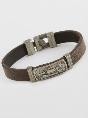 Dikdörtgen Kaliteli Suni Deri Bileklik-Kahverengi