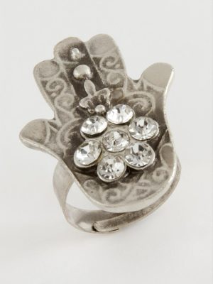 Ftma Ana Eli Osmanlı İşlemeli Taşlı Metal Yüzük-Gümüş Rengi