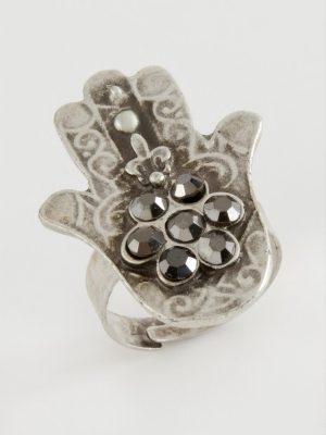 Ftma Ana Eli Osmanlı İşlemeli Taşlı Metal Yüzük-Antrasit