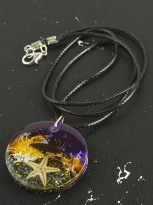 Köpek Balığı Deniz Efektli Epoksi Kolye-Mor