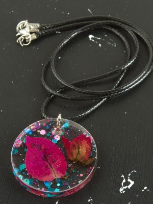 Begonvil Çiçeği Epoksi Kolye-Pembe