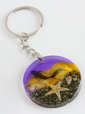 Balık Deniz Efektli Epoksi Anahtarlık-Mor