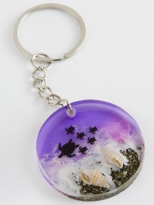 Kaplumbağa Deniz Efektli Epoksi Anahtarlık-Mor