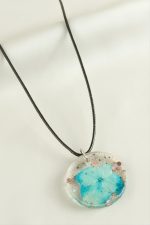 Ortanca Çiçek Epoksi Kolye-Mavi