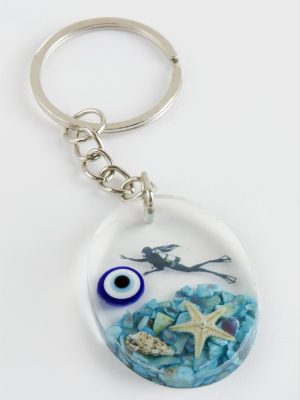 Deniz Kızı Oval Epoksi Anahtarlık-Mavi