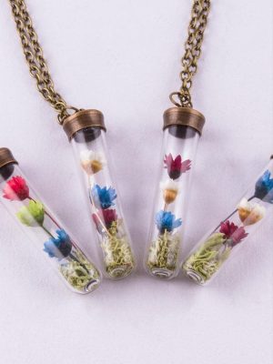 Çuvuk Mantar Tıpalı Fanus Canlı Kolye-Gümüş Rengi