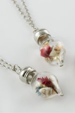 Çiçek Fanus Canlı Kolye-Gümüş Rengi