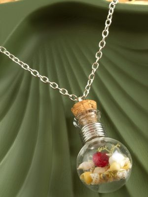 Mantar Tıpalı Fanus Canlı Kolye-Gümüş Rengi