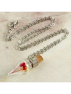 Çiçek Fanus Canlı Kolye-Gümüş Rengi