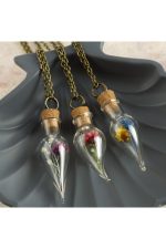 Çiçek Fanus Canlı Kolye-Antik - Görsel 3