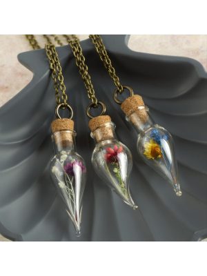 Çiçek Fanus Canlı Kolye-Antik