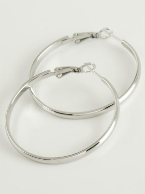 Lüks Çelik Halka Küpe 4,5 cm-Gümüş Rengi