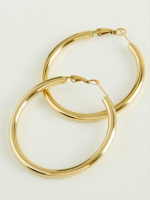 Boru Lüks Çelik Halka Küpe 4 cm-Sarı