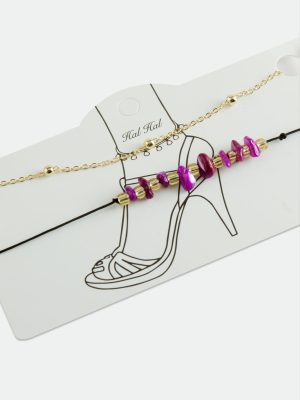 2 Adet Kırık Doğaltaşlı Zincir Halhal-Pembe