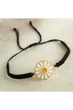 Papatya Makrome Örgülü Bileklik-Siyah