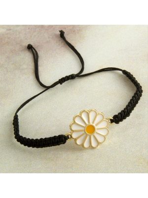 Papatya Makrome Örgülü Bileklik-Siyah