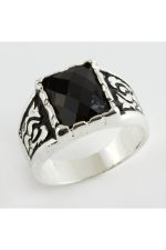 Kristal Taşlı Metal Erkek Yüzük-Siyah - Görsel 2