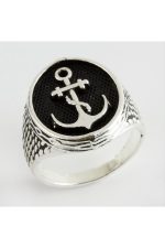 Çapa Metal Erkek Yüzük-Gümüş Rengi - Görsel 2