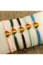 Kalp Makrome Örgülü Bileklik-Renkli