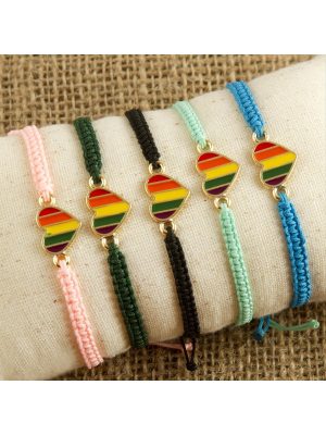 Kalp Makrome Örgülü Bileklik-Renkli