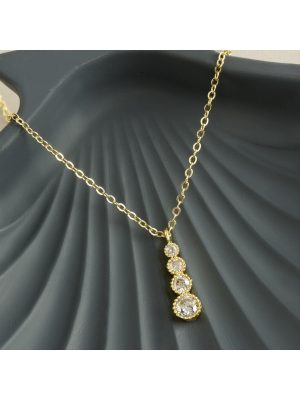 Yuvarlak Zirkon Taşlı Trend Kolye-Gümüş Rengi