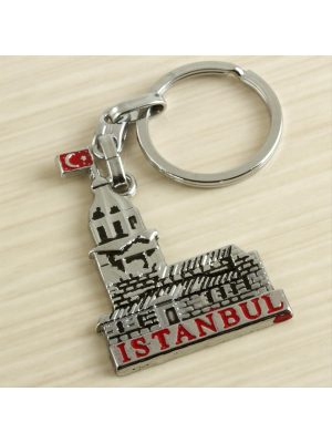 Kız Kulesi İstanbul Yazılı Metal Anahtarlık-Gümüş Rengi