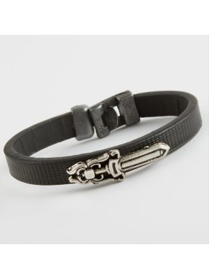 Hançer Kaliteli Suni Deri Bileklik-Siyah