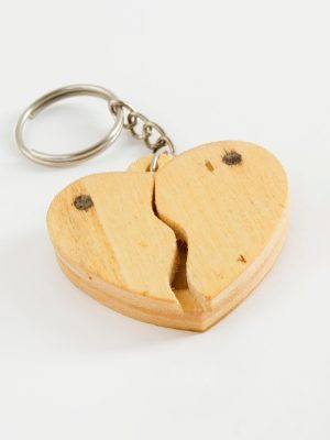 Kalp Açılıp Kapanır Ahşap Anahtarlık-Kahverengi